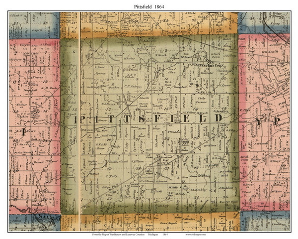 Pittsfield, Michigan 1864 Old Town Map Custom Print - Washtenaw Co