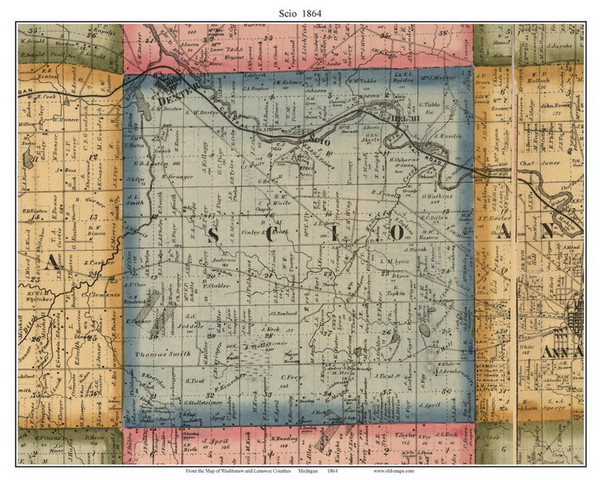 Scio, Michigan 1864 Old Town Map Custom Print - Washtenaw Co