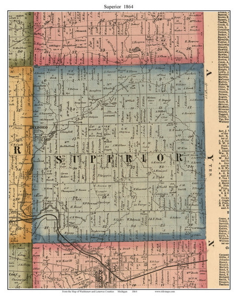 Superior, Michigan 1864 Old Town Map Custom Print - Washtenaw Co