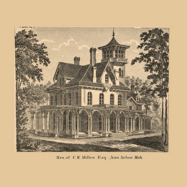 CH Millen Esq. Residence, Michigan 1864 Old Town Map Custom Print - Washtenaw Co