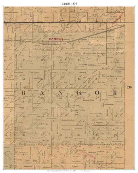 Bangor, Wisconsin 1874 Old Town Map Custom Print - La Crosse Co