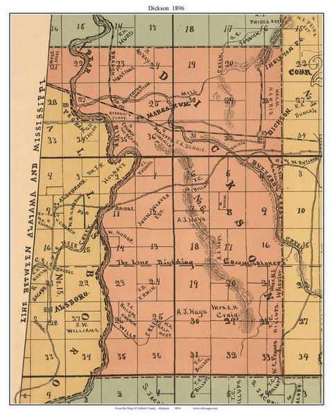 Dickson, Alabama 1896 Old Town Map Custom Print - Colbert Co