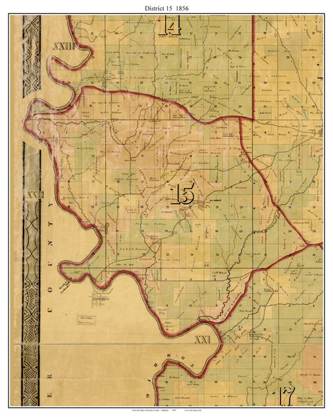 District 15, Alabama 1856 Old Town Map Custom Print - Greene Co