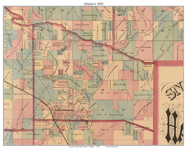 District 4, Alabama 1870 Old Town Map Custom Print - Hale Co.