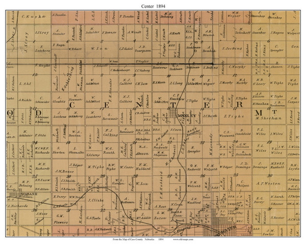 Center, Nebraska 1894 Old Town Map Custom Print - Cass Co