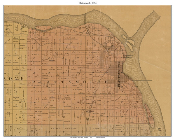 Plattsmouth, Nebraska 1894 Old Town Map Custom Print - Cass Co