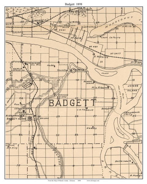 Badgett, Arkansas 1898 Old Town Map Custom Print - Pulaski Co.