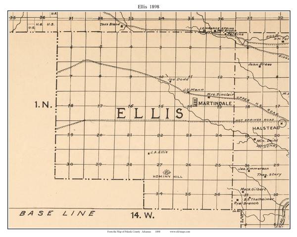 Ellis, Arkansas 1898 Old Town Map Custom Print - Pulaski Co.