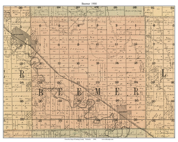 Beemer, Nebraska 1900 Old Town Map Custom Print - Cuming Co