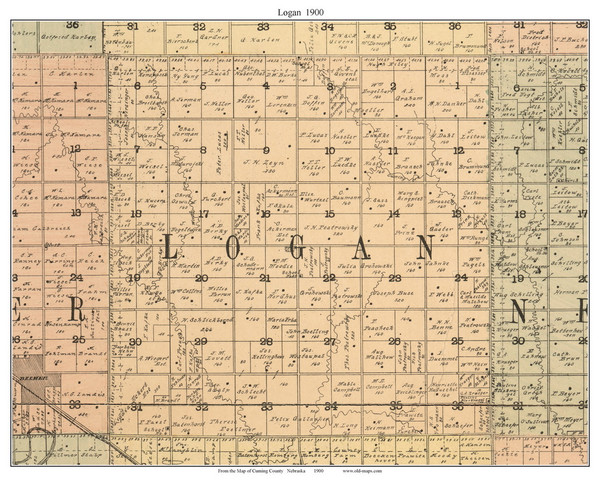 Logan, Nebraska 1900 Old Town Map Custom Print - Cuming Co