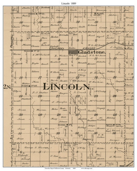 Lincoln, Nebraska 1889 Old Town Map Custom Print - Jefferson Co