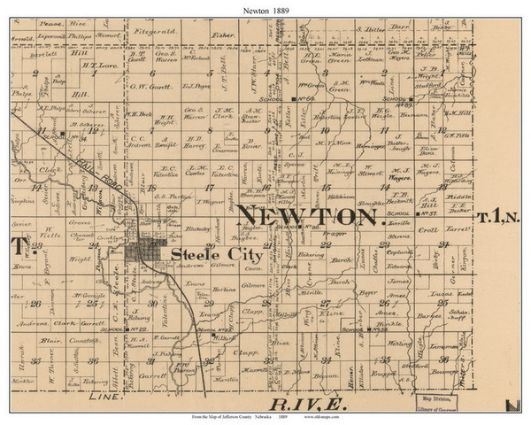 Newton, Nebraska 1889 Old Town Map Custom Print - Jefferson Co