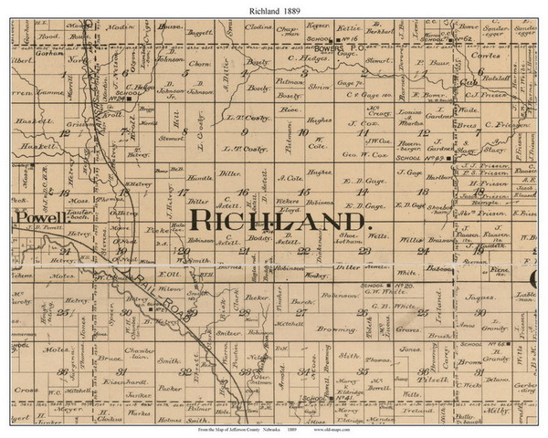 Richland, Nebraska 1889 Old Town Map Custom Print - Jefferson Co