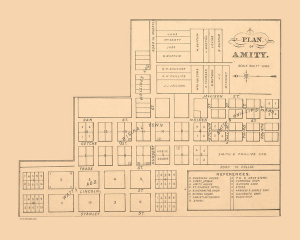 Amity Village Plan, Oregon 1879 Old Town Map Custom Print - Yamhill Co