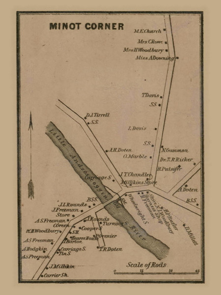 Minot Corner, Maine 1858 Old Town Map Custom Print - Androscoggin Co.