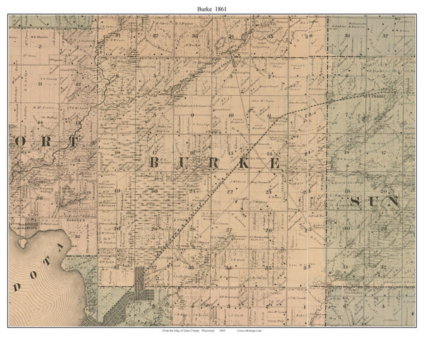 Burke, Wisconsin 1861 Old Town Map Custom Print - Dane Co