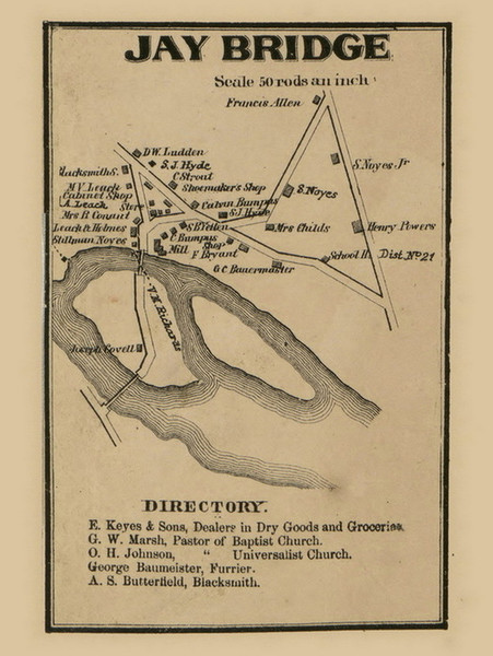 Jay Bridge Village, Maine 1861 Old Town Map Custom Print - Franklin Co.