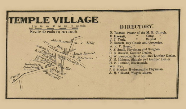 Temple Village, Maine 1861 Old Town Map Custom Print - Franklin Co.
