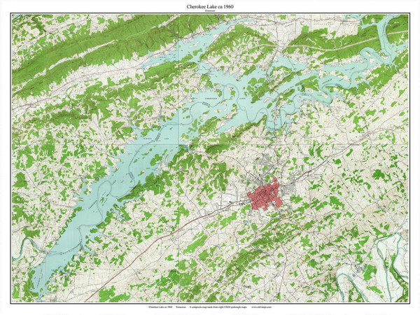 Cherokee Lake 1960 - Custom USGS Old Topo Map - Tennessee Cherokee Lake 1960 - Custom USGS Old Topo Map - Tennessee