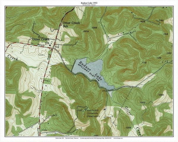 Radnor Lake 1953 - Custom USGS Old Topo Map - Tennessee