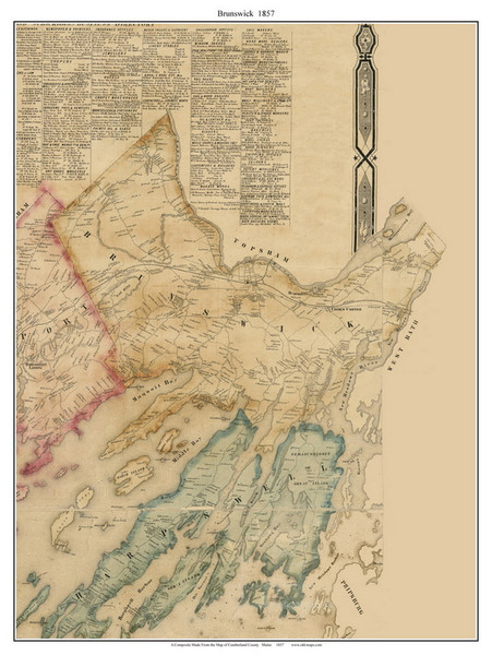 Brunswick, Maine 1857 Old Town Map Custom Print - Cumberland Co.