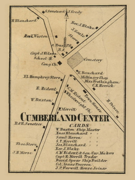 Cumberland Center, Maine 1857 Old Town Map Custom Print - Cumberland Co.