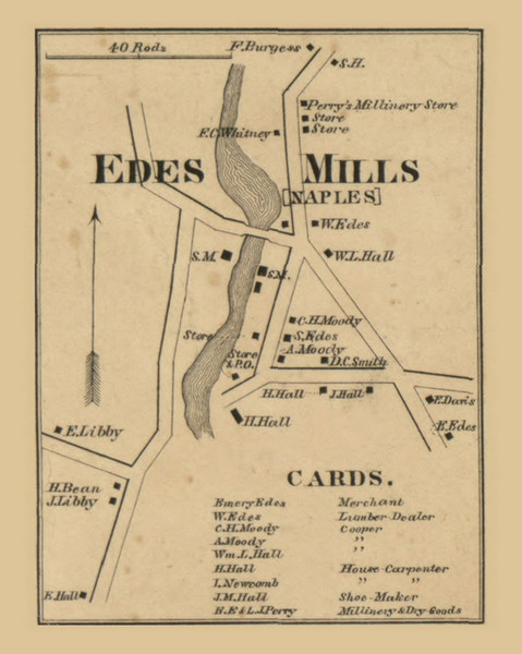 Edes Mills, Naples, Maine 1857 Old Town Map Custom Print - Cumberland Co.