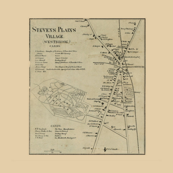 Stevens Plains Village, Westbrook, Maine 1857 Old Town Map Custom Print - Cumberland Co.