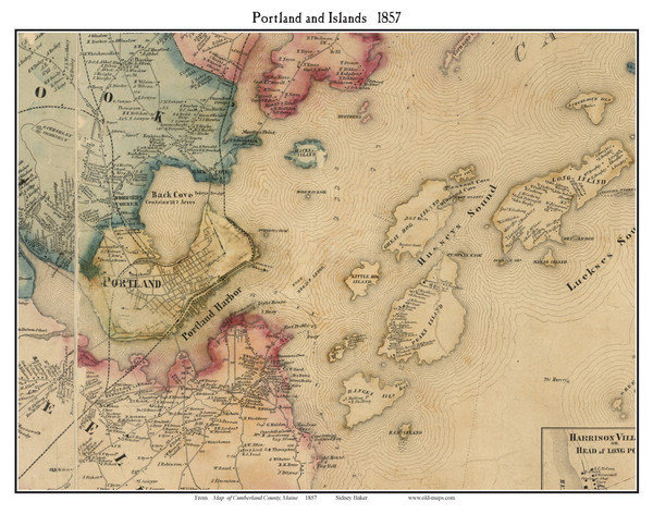 Portland & Islands, Maine 1857 Old Town Map Custom Print - Cumberland Co.