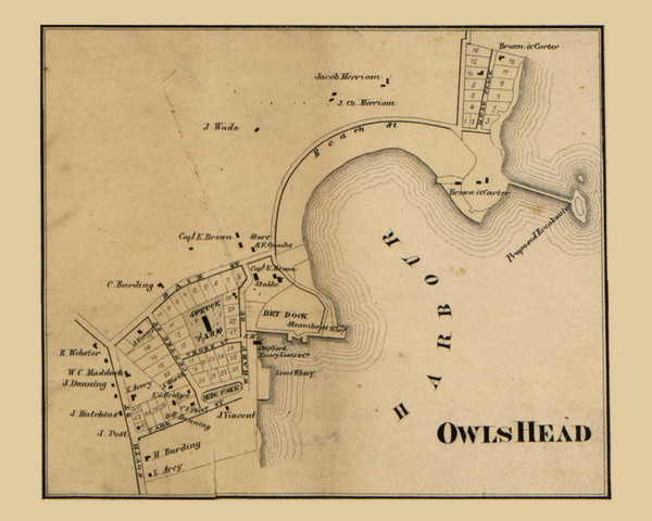 Owls Head Village, South Thomaston, Maine 1857 Old Town Map Custom Print - Lincoln Co.