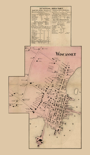 Wiscasset Village, Maine 1857 Old Town Map Custom Print - Lincoln Co. Wiscasset Village, Maine 1857 Old Town Map Custom Print - Lincoln Co.