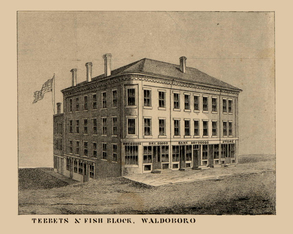 Tebbets & Fish Block, Waldoboro, Maine 1857 Old Town Map Custom Print - Lincoln Co.