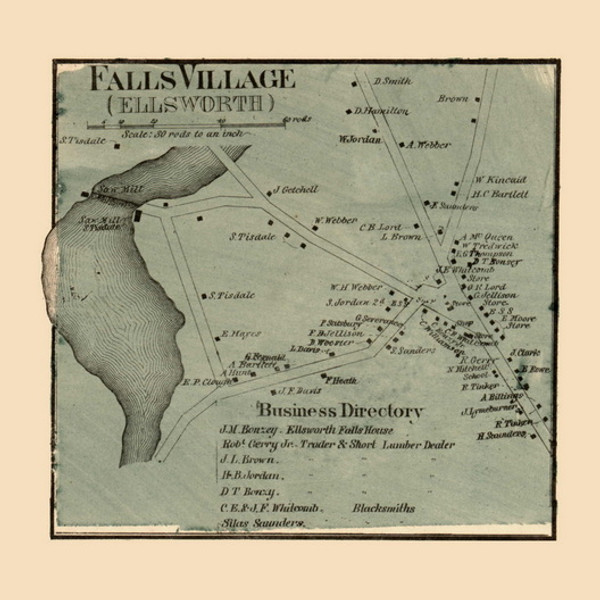 Falls Village, Ellsworth, Maine 1860 Old Town Map Custom Print - Hancock Co.