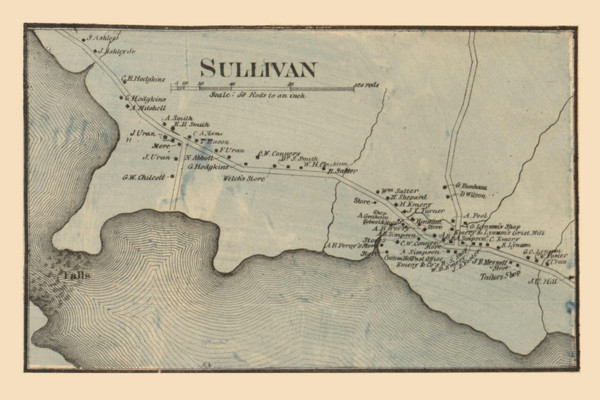 Sullivan Village, Maine 1860 Old Town Map Custom Print - Hancock Co. Sullivan Village, Maine 1860 Old Town Map Custom Print - Hancock Co.