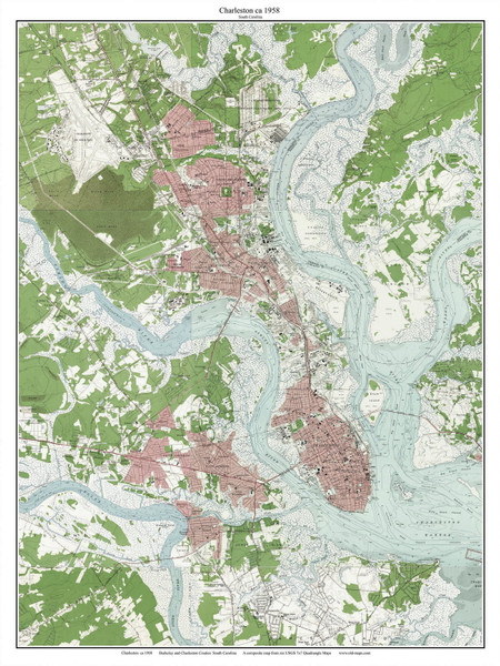 Charleston 1958 - Custom USGS Old Topo Map - South Carolina Coast