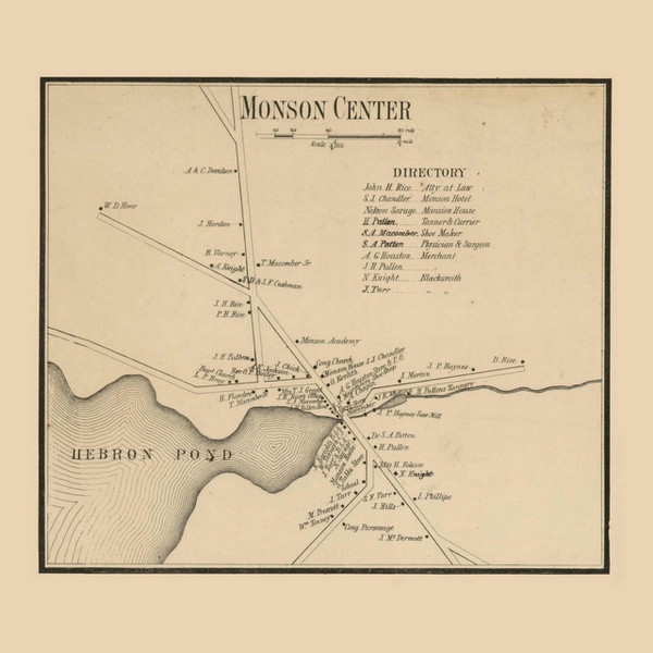 Monson Center Maine 1858 Old Town Map Custom Print - Piscataquis Co.