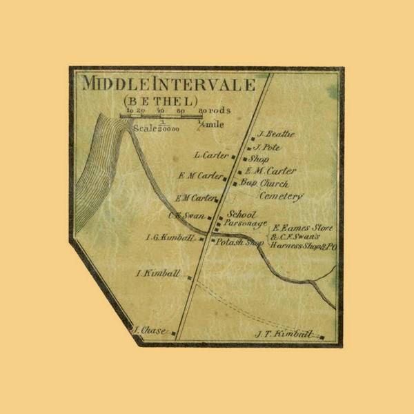 Middle Intervale Village, Bethel, Maine 1858 Old Town Map Custom Print - Oxford Co. Middle Intervale Village, Bethel, Maine 1858 Old Town Map Custom Print - Oxford Co.