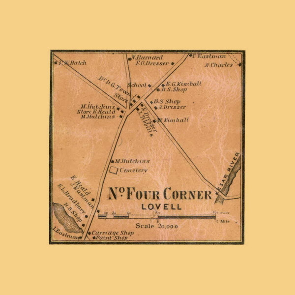 North Four Corners, Lovell, Maine 1858 Old Town Map Custom Print - Oxford Co.