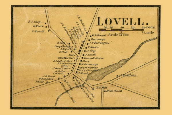 Lovell Village, Maine 1858 Old Town Map Custom Print - Oxford Co.