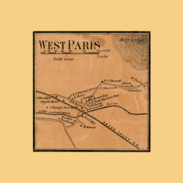 West Paris Village, Paris, Maine 1858 Old Town Map Custom Print - Oxford Co.