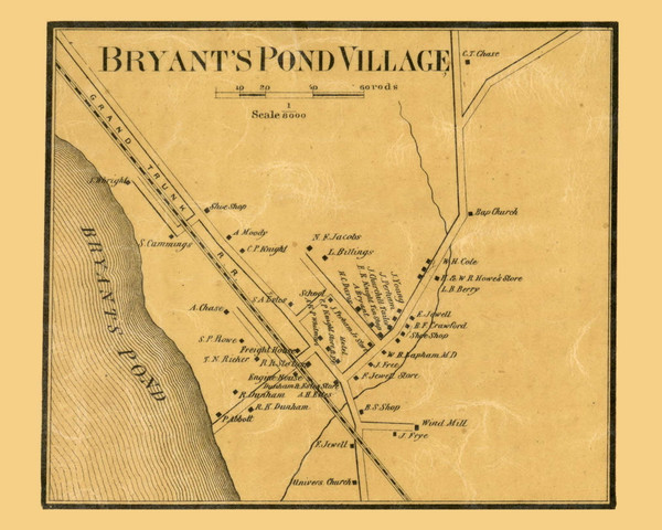 Bryants Pond Village, Woodstock, Maine 1858 Old Town Map Custom Print - Oxford Co.