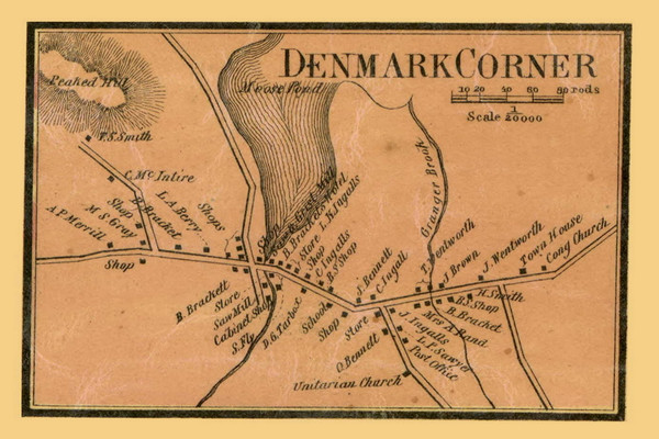 Denmark Corner, Maine 1858 Old Town Map Custom Print - Oxford Co.