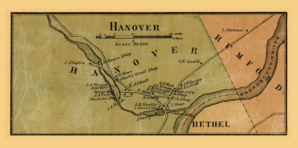 Hanover Village, Maine 1858 Old Town Map Custom Print - Oxford Co.