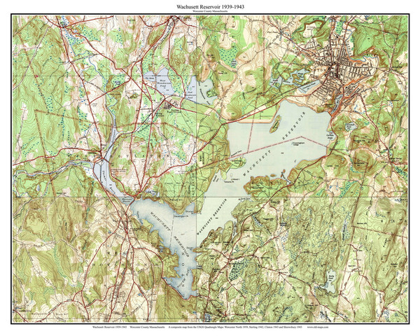 Wachusett Reservoir 1939-1943 - Custom USGS Old Topo Map - Massachusetts 7x7 Custom - Lakes Not Quabbin Wachusett Reservoir 1939-1943 - Custom USGS Old Topo Map - Massachusetts 7x7 Custom - Lakes Not Quabbin
