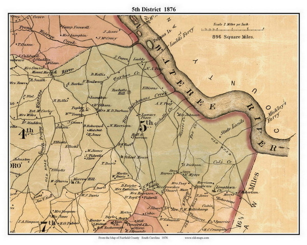 5th District, South Carolina 1876 Old Town Map Custom Print - Fairfield Co.