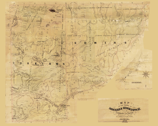 Somers & Yorktown 1862 - Old Map Custom - New York Cities Other Westchester Co.