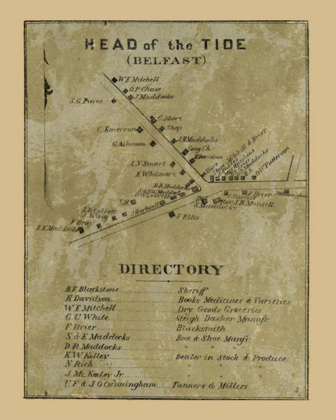 Head of Tide, Belfast, Maine 1859 Old Town Map Custom Print - Waldo Co.