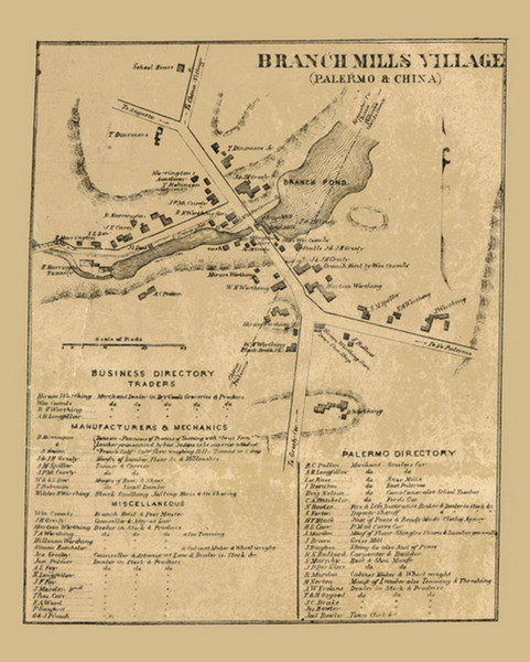 Branch Mills Village, Palermo, Maine 1859 Old Town Map Custom Print - Waldo Co.