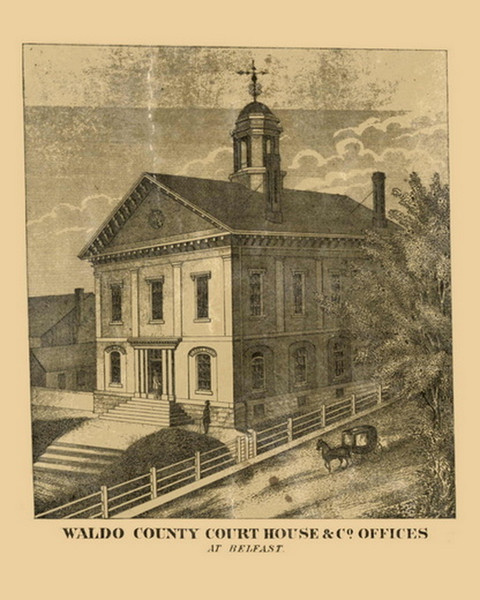 Court House for Waldo County, Belfast, Maine 1859 Old Town Map Custom Print - Waldo Co.