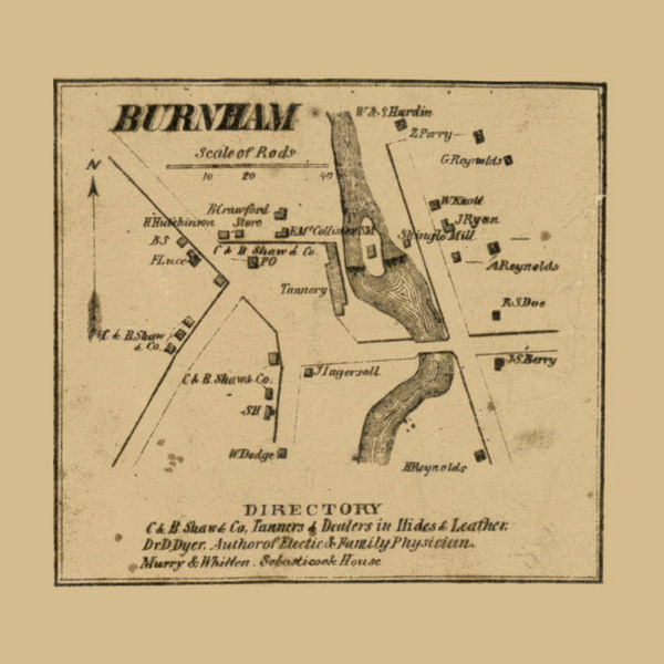 Burnham Village, Maine 1859 Old Town Map Custom Print - Waldo Co.